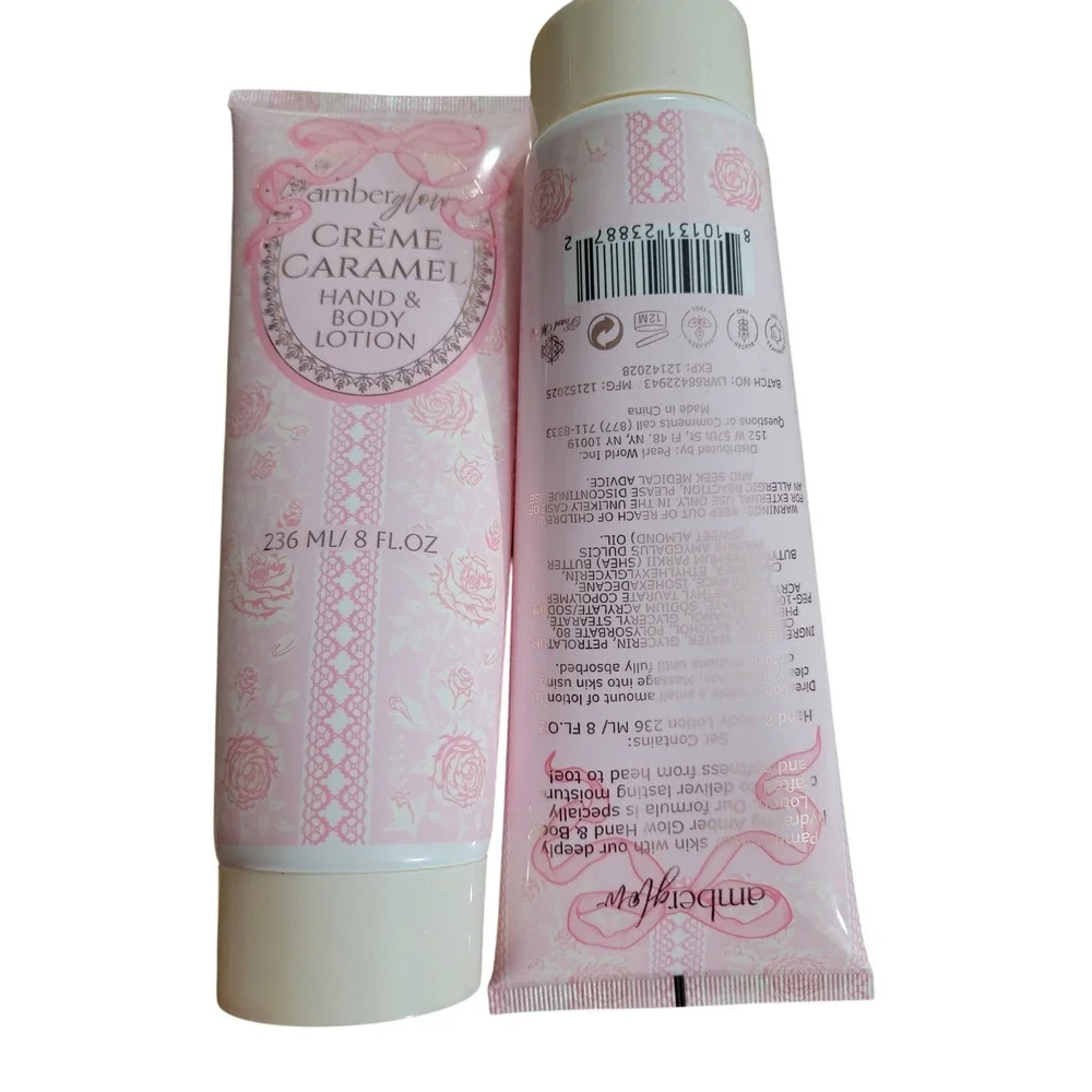 Amber Glow Creme Caramel‎ Hand and Body Lotion 8 fl oz 2 Pack Pink Coquette Set